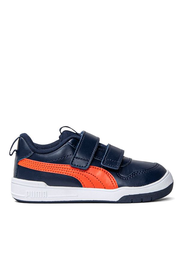 Sneakersy dziecięce granatowe Puma Multiflex SL V INF. Okazja: na co dzień. Zapięcie: rzepy. Kolor: niebieski. Materiał: syntetyk, materiał. Szerokość cholewki: normalna