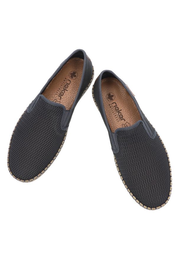 Niebieskie Espadryle Rieker Eleganckie Wsuwane Obuwie Męskie. Zapięcie: bez zapięcia. Kolor: niebieski. Materiał: jeans, tkanina. Sezon: lato. Styl: elegancki