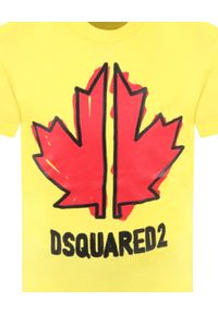 DSQUARED2 KIDS - Żółty t-shirt z czerwonym nadrukiem 4-16 lat. Kolor: żółty. Materiał: bawełna. Długość rękawa: krótki rękaw. Wzór: nadruk. Sezon: lato. Styl: klasyczny