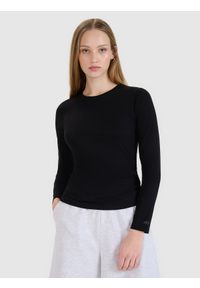 4f - 4F Longsleeve slim gładki damski - czarny M. Okazja: na co dzień. Kolor: czarny. Materiał: jersey, materiał, bawełna, elastan, dzianina. Długość rękawa: długi rękaw. Długość: długie. Wzór: gładki. Styl: sportowy, casual