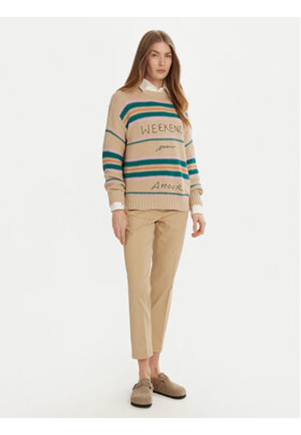 Weekend Max Mara Sweter Angus 2515361211 Beżowy Regular Fit. Kolor: beżowy. Materiał: bawełna