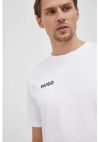 Hugo t-shirt bawełniany kolor biały z nadrukiem. Kolor: biały. Materiał: bawełna. Wzór: nadruk