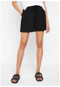 bonprix - Szorty paperbag z lnem. Kolor: czarny. Materiał: len. Długość: krótkie. Sezon: lato #1