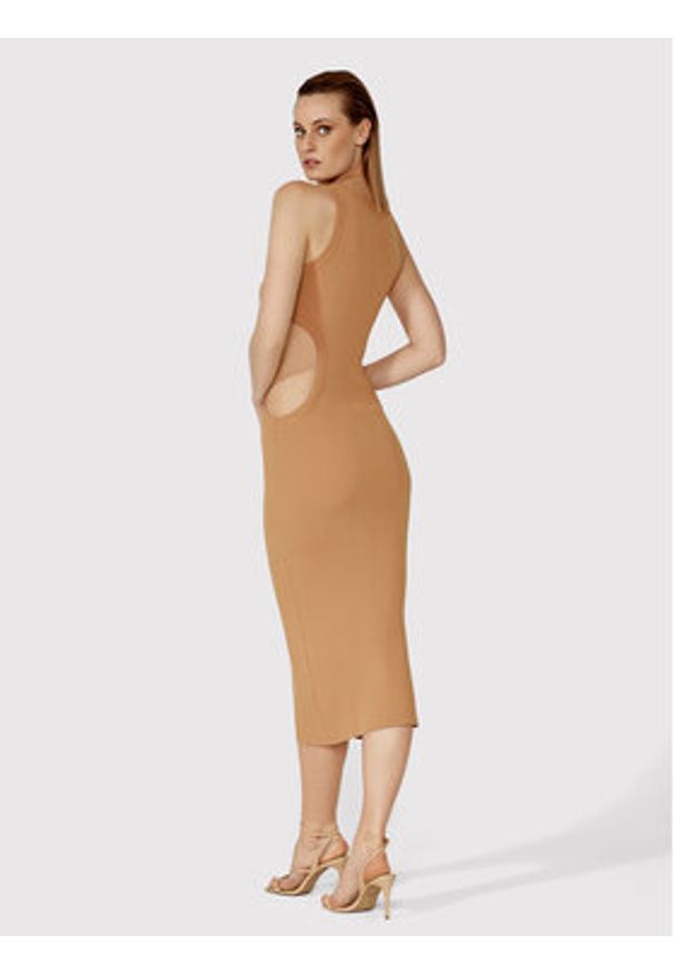 Simple Sukienka letnia SUD015 Brązowy Slim Fit. Kolor: brązowy. Materiał: syntetyk. Sezon: lato