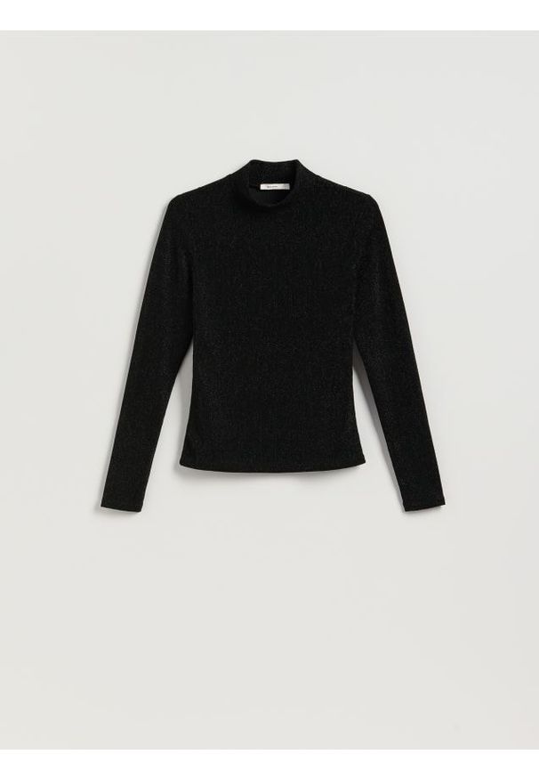 Reserved - Błyszczący golf - czarny. Typ kołnierza: golf. Kolor: czarny. Materiał: dzianina