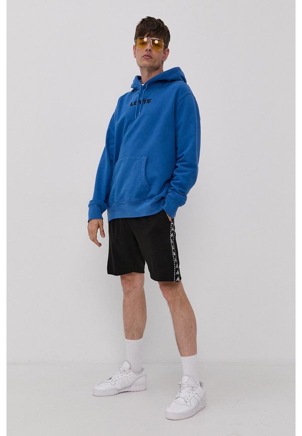 Levi's® - Levi's Bluza bawełniana męska z kapturem z nadrukiem. Okazja: na spotkanie biznesowe, na co dzień. Typ kołnierza: kaptur. Kolor: niebieski. Materiał: bawełna. Wzór: nadruk. Styl: casual, biznesowy
