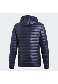 Adidas - Varilite Hooded Down Jacket. Kolor: niebieski. Materiał: puch. Sport: turystyka piesza