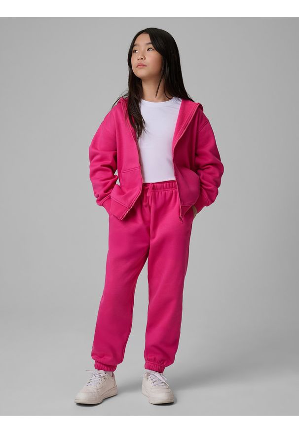 4f - 4F Bluza dresowa loose z kapturem dziewczęca - różowa 146/152 (10-12 lat). Okazja: na co dzień, na uczelnię. Typ kołnierza: kaptur. Kolor: różowy. Materiał: dresówka. Sezon: lato. Styl: casual