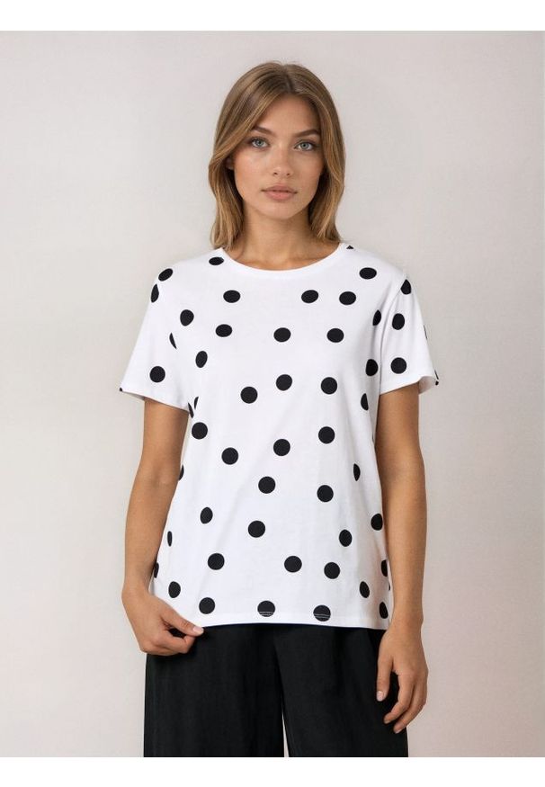 Sinsay - Bawełniana koszulka w kropki - biały. Kolor: biały. Materiał: bawełna. Wzór: kropki