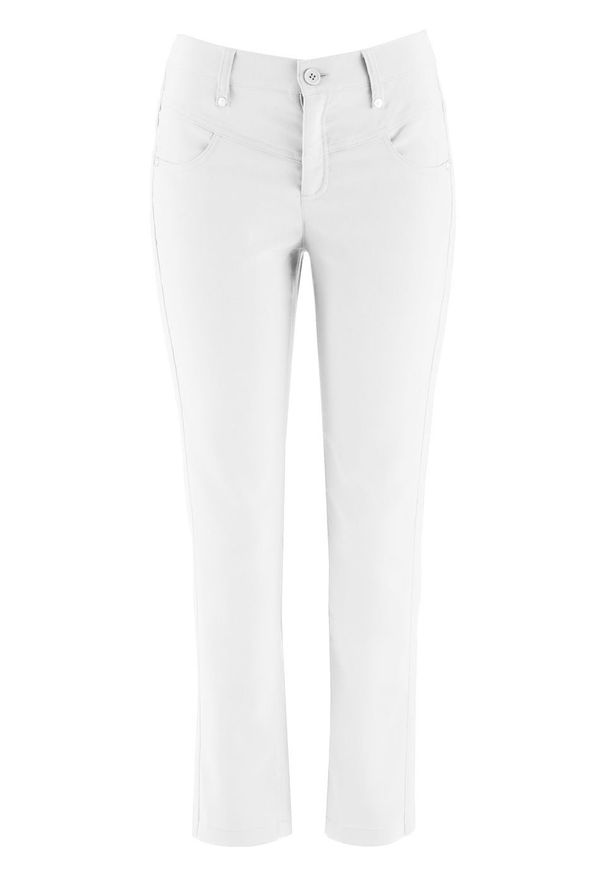 Spodnie z bengaliny 7/8 bonprix biały. Stan: obniżony. Kolor: biały. Materiał: włókno, poliester, materiał, wiskoza