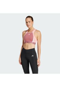 Adidas - Biustonosz Techfit Medium-Support High-Neck Colorblock. Kolor: czerwony, wielokolorowy, różowy. Materiał: materiał. Technologia: Techfit (Adidas)