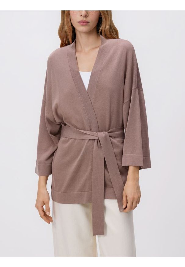 Reserved - Sweter kimono - brązowy. Kolor: brązowy. Materiał: bawełna, dzianina