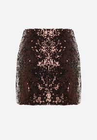 Born2be - Ciemnobrązowa Spódnica Ozdobiona Cekinami o Dopasowanym Kroju Vetisale. Kolor: brązowy. Materiał: poliester. Wzór: aplikacja. Styl: elegancki #4