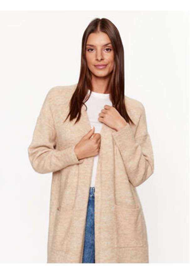 YAS Kardigan 26030702 Beżowy Loose Fit. Kolor: beżowy. Materiał: syntetyk