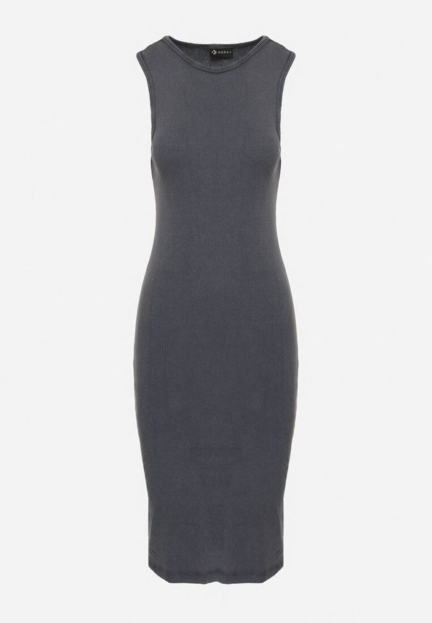 Born2be - Granatowa Bawełniana Dopasowana Sukienka z Prążkowanej Dzianiny Raleria. Okazja: na co dzień. Kolor: niebieski. Materiał: dzianina, prążkowany, bawełna. Typ sukienki: proste. Styl: elegancki, casual, klasyczny