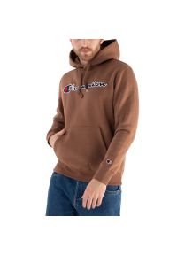Bluza Champion Script Logo Embroidery Fleece Hoodie 217858-MS557 - brązowa. Kolor: brązowy. Materiał: bawełna, tkanina, poliester. Wzór: napisy. Styl: klasyczny, sportowy #1
