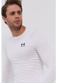 Under Armour longsleeve treningowy kolor biały gładki. Kolor: biały. Materiał: skóra, materiał. Długość rękawa: długi rękaw. Wzór: gładki #5