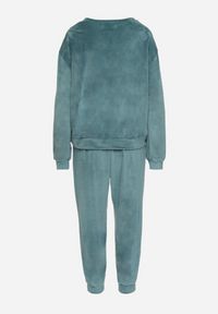 Born2be - Ciemnozielony Welurowy Komplet Dresowy Bluza z Trójkątnym Dekoltem i Spodnie z Kieszeniami Onchia. Kolor: zielony. Materiał: dresówka, welur #5