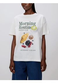 Reserved - Bawełniany t-shirt z nadrukiem - biały. Kolor: biały. Materiał: bawełna. Wzór: nadruk #1