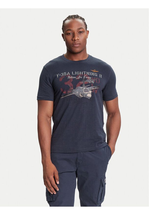 Aeronautica Militare T-Shirt 252TS2472UJ00708 Granatowy Regular Fit. Kolor: niebieski. Materiał: bawełna