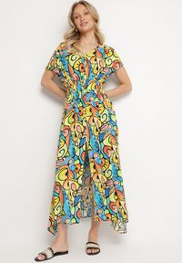 Born2be - Żółta Bawełniana Sukienka z Abstrakcyjnym Wzorem Emilisse. Okazja: na co dzień. Kolor: żółty. Materiał: bawełna. Styl: klasyczny, casual #3