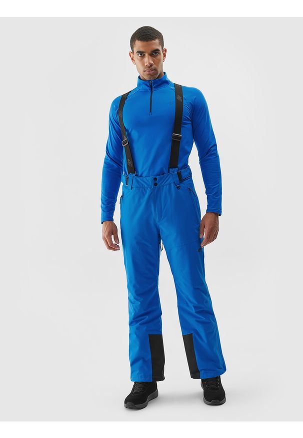 4f - Spodnie narciarskie z szelkami membrana 8000 męskie - niebieskie. Kolor: niebieski. Materiał: materiał, tkanina, poliester, syntetyk. Wzór: gładki. Sezon: zima. Sport: narciarstwo