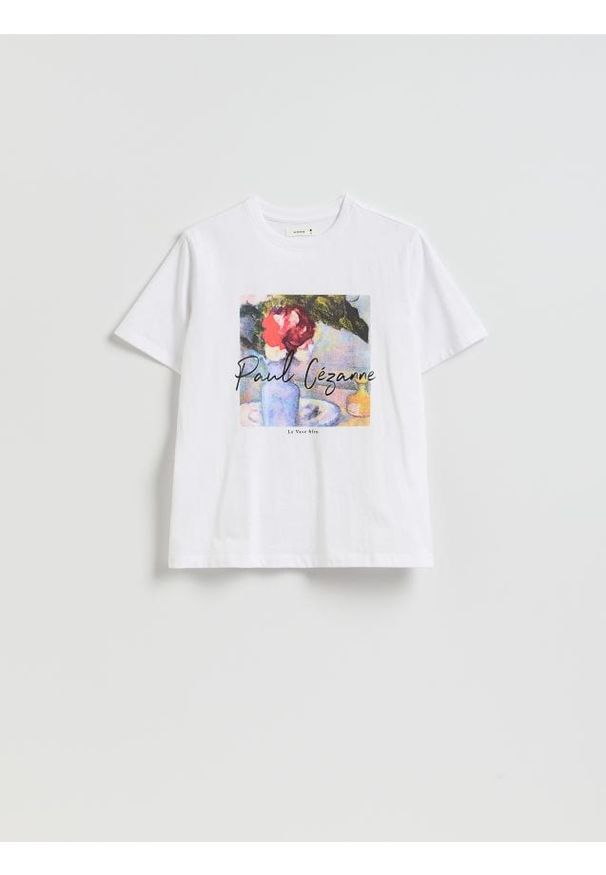 Reserved - T-shirt z nadrukiem - biały. Kolor: biały. Materiał: bawełna. Wzór: nadruk