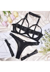 Intica - Komplet bielizny z wysokiej jakości materiałów w stylu harness Ettora. Kolor: czarny. Materiał: materiał. Wzór: geometria, aplikacja