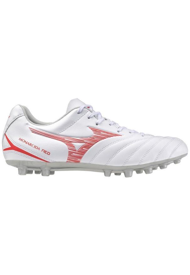 Buty piłkarskie z korkami Mizuno Monarcida Neo 3 Select AG Białe. Kolor: biały. Materiał: skóra, syntetyk. Szerokość cholewki: normalna. Sport: piłka nożna