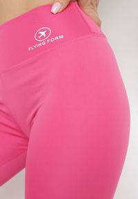 Born2be - Różowe Legginsy z Wysokim Stanem i Gumką w Pasie Bloelia. Stan: podwyższony. Kolor: różowy. Wzór: gładki
