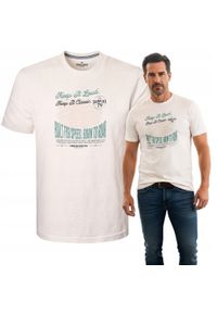 Bawełniana, Męska Koszulka (T-Shirt) - Pako Jeans - Kremowa z Nadrukiem. Okazja: na co dzień. Kolor: wielokolorowy, brązowy, beżowy. Materiał: bawełna. Wzór: nadruk. Styl: casual #6