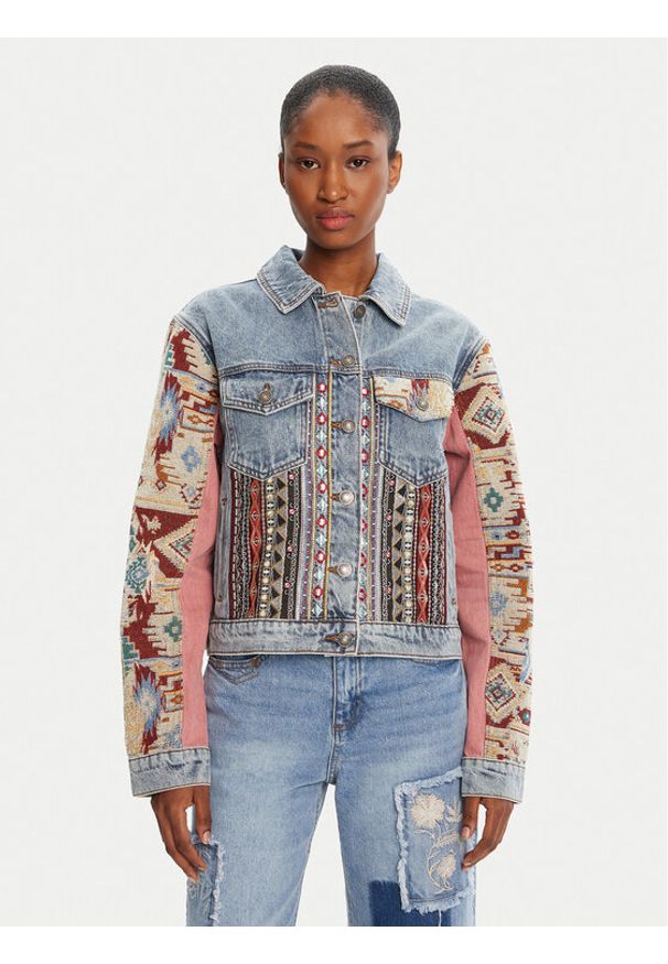 Desigual Kurtka jeansowa Boho 25WWED10 Kolorowy Regular Fit. Materiał: bawełna. Wzór: kolorowy. Styl: boho
