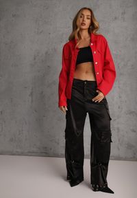 Renee - Czerwona Jeansowa Kurtka z Bawełny Perilopei. Okazja: na co dzień. Kolekcja: plus size. Kolor: czerwony. Materiał: bawełna, jeans. Styl: casual #2