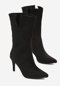 Renee - Czarne Eleganckie Botki z Cholewką do Połowy Łydki z Wycięciami na Cienkiej Szpice Festa. Kolor: czarny. Szerokość cholewki: normalna. Styl: elegancki #3