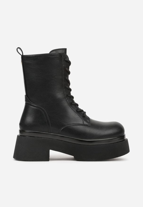 Born2be - Czarne Botki Workery na Grubej Podeszwie Tuseena. Okazja: na co dzień. Kolor: czarny. Materiał: jeans. Styl: casual