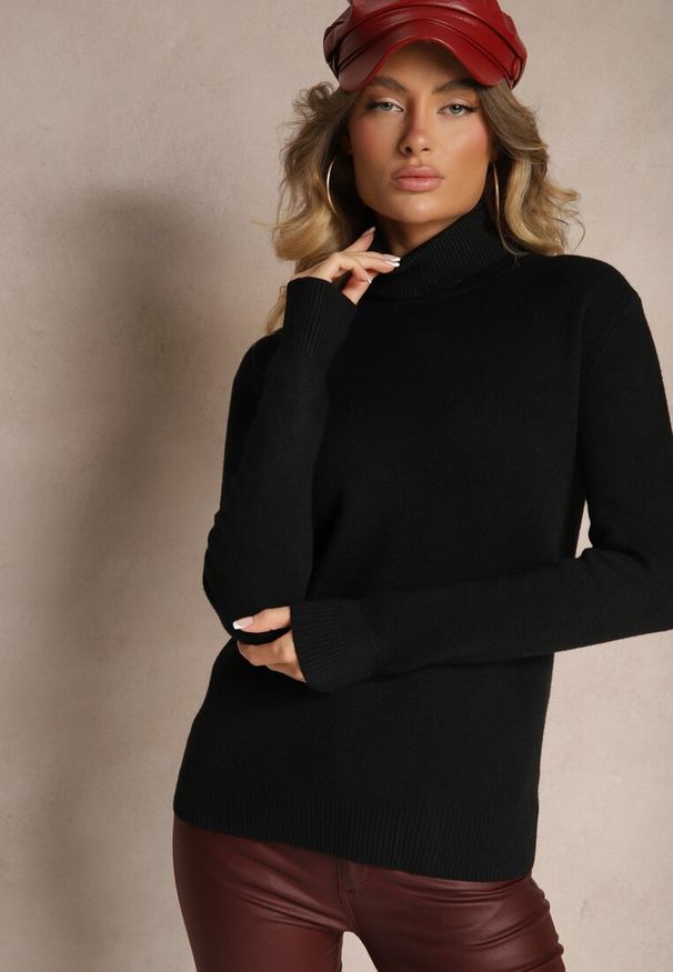 Renee - Czarny Klasyczny Golf z Domieszką Wełny Zoziona. Okazja: na co dzień, na spotkanie biznesowe, do pracy. Typ kołnierza: golf. Kolor: czarny. Materiał: wełna. Długość rękawa: długi rękaw. Długość: długie. Styl: klasyczny