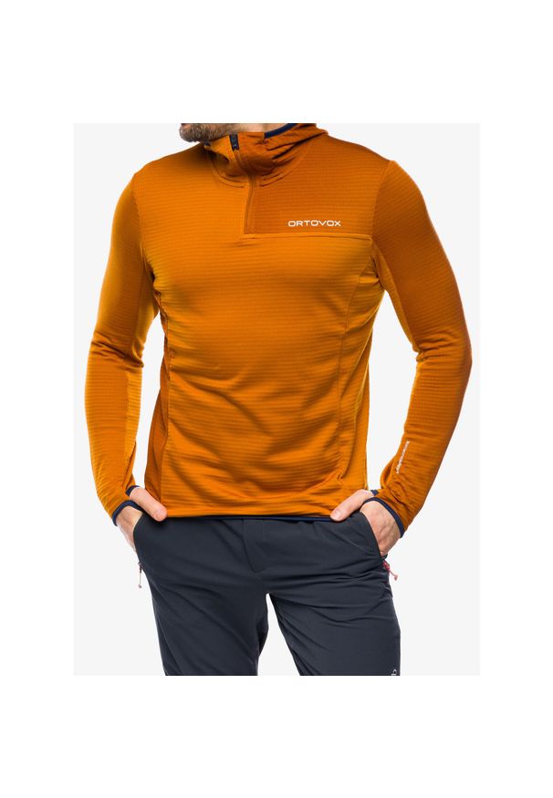 ORTOVOX - Bluza z kapturem męska Ortovox Fleece Light Grid ZN Hoody. Typ kołnierza: kaptur. Kolor: pomarańczowy