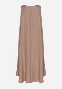 Born2be - Ciemnobeżowa Rozkloszowana Klasyczna Sukienka Lunetira. Okazja: na co dzień, na spacer. Kolor: beżowy. Materiał: jeans. Typ sukienki: proste. Styl: klasyczny #5