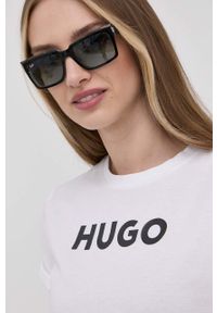 Hugo t-shirt 50473813 damski kolor biały. Okazja: na co dzień. Kolor: biały. Materiał: bawełna, dzianina. Długość rękawa: krótki rękaw. Długość: krótkie. Wzór: nadruk. Styl: casual #3