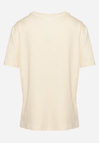 Born2be - Beżowy Bawełniany T-shirt Ozdobiony Cyrkoniami Jolinea. Okazja: do pracy, na spotkanie biznesowe, na co dzień. Kolor: beżowy. Materiał: bawełna. Wzór: aplikacja. Styl: casual, elegancki, klasyczny, glamour, biznesowy #5