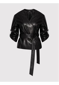 Karl Lagerfeld - KARL LAGERFELD Bluzka 215W1605 Czarny Regular Fit. Typ kołnierza: dekolt w karo. Kolor: czarny. Materiał: skóra