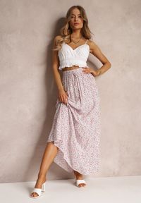 Renee - Biała Spódnica Maxi Bawełniana w Kwiatowy Wzór Rayegan. Kolor: biały. Materiał: bawełna. Wzór: kwiaty. Sezon: lato