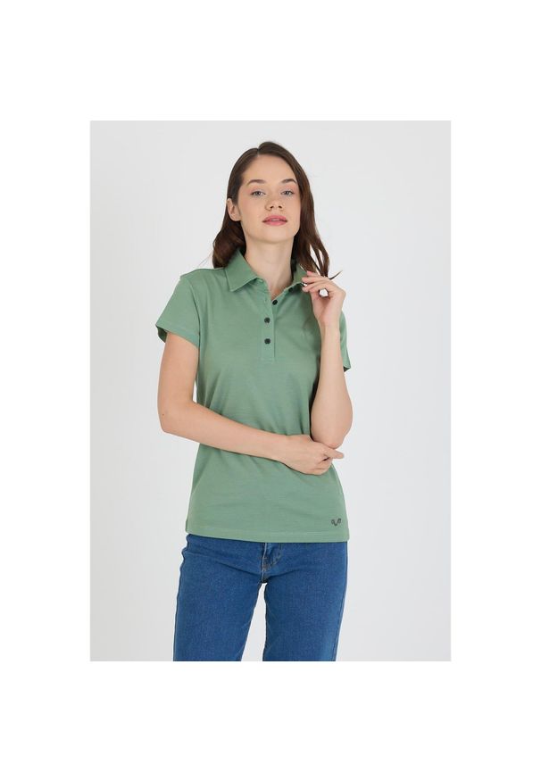 WOOLONA - Koszulka Polo Damska 100% Merino Woolona. Typ kołnierza: polo. Kolor: zielony