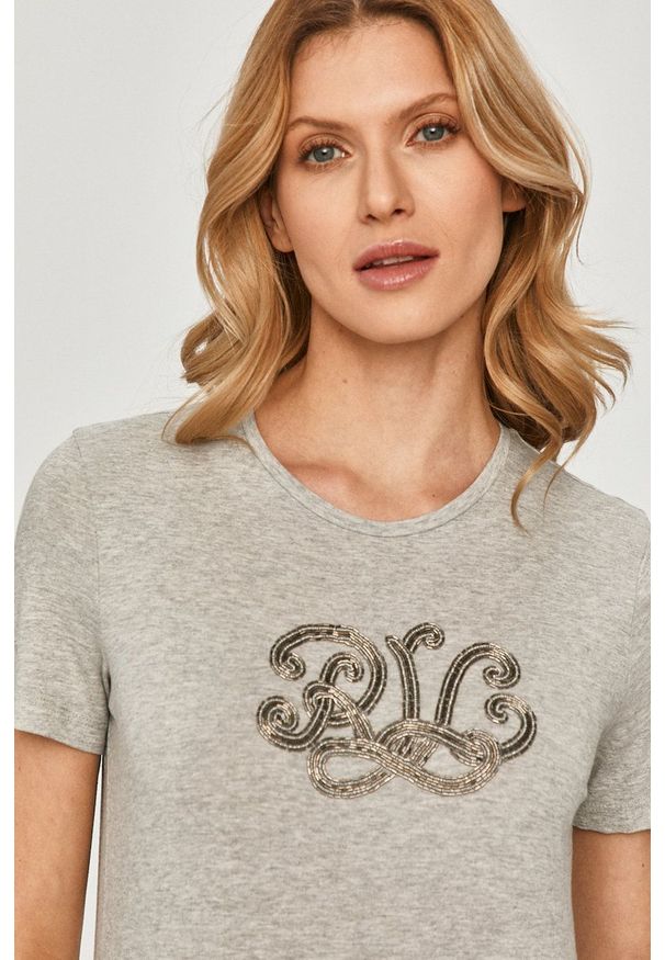 Lauren Ralph Lauren - T-shirt. Okazja: na co dzień. Kolor: szary. Wzór: aplikacja. Styl: casual