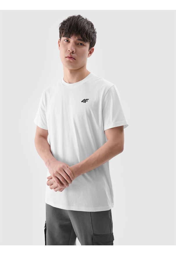 4f - 4F T-shirt regular gładki męski - biały XXL. Okazja: na co dzień. Kolor: biały. Materiał: dzianina, bawełna, jersey. Długość rękawa: krótki rękaw. Długość: krótkie. Wzór: gładki. Styl: klasyczny, sportowy, casual