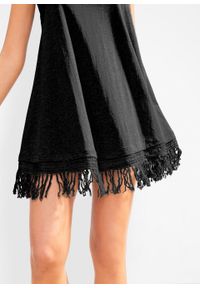 Sukienka plażowa z dżerseju bonprix czarny. Okazja: na plażę. Kolor: czarny. Materiał: jersey. Wzór: aplikacja, koronka #3
