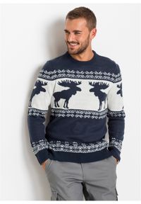 bonprix - Sweter w norweski wzór. Kolor: niebieski