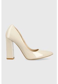 Wojas czółenka skórzane kolor beżowy na słupku 3503934. Kolor: beżowy. Materiał: skóra. Obcas: na słupku. Wysokość obcasa: średni #1