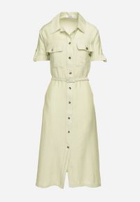 Born2be - Zielona Wiskozowa Sukienka o Koszulowym Kroju z Paskiem Nelavyn. Okazja: na co dzień, do pracy. Kolor: zielony. Materiał: wiskoza. Długość rękawa: krótki rękaw. Typ sukienki: koszulowe. Styl: casual, elegancki #7