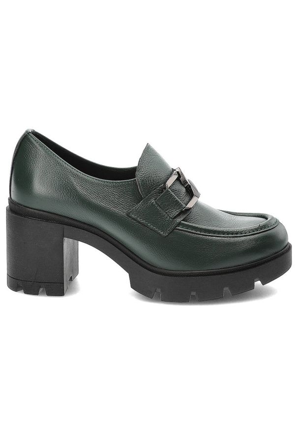 Oliwkowe Półbuty Lemar Damskie Wygodne Obuwie. Okazja: na co dzień. Zapięcie: klamry. Kolor: zielony. Materiał: skóra. Obcas: na obcasie. Styl: casual, elegancki. Wysokość obcasa: średni